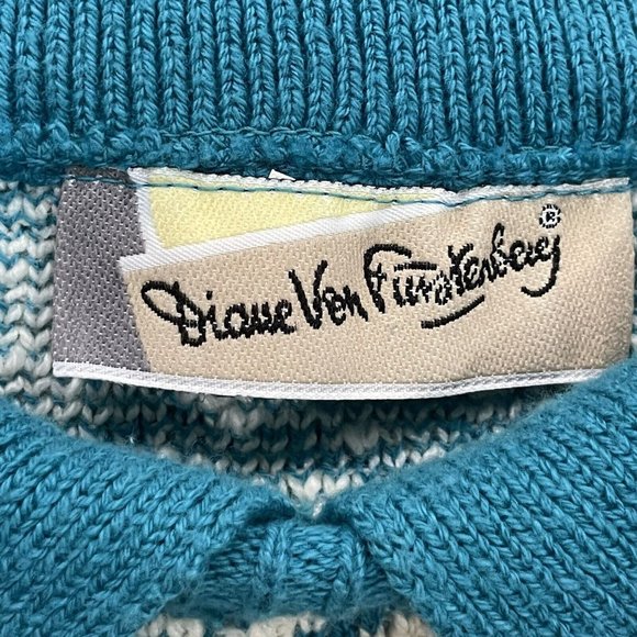 DIANE VON FURSTENBERG Sweater Womens Medium Collared Floral Textured Y2K Vintage - Picture 5 of 11